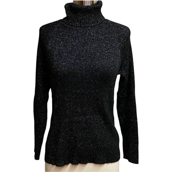 RAISER KNIT TURTLENECK BLACK SILVER METALLIC THREAD XXL FESTIVE PARTY HOLDAY - Picture 1 of 13